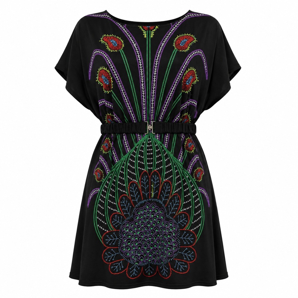 Miuse Boho Artsy Shift Dress Women Small Statement Print Festival Eclectic